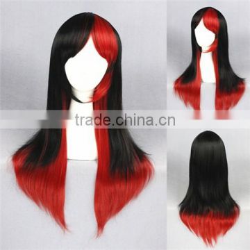 High Quality 65cm Long Straight Black&Red Mixed Synthetic Anime Lolita Wig Cosplay Costume Fashion Hair Wig Party Wig