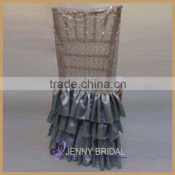 C071C hot sale silver sequin banquet round back ruffled wedding chair cover