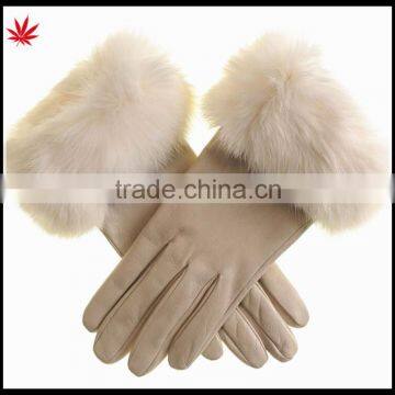 2016 lady's rabbit fur fashion sheep skin Leather Gloves