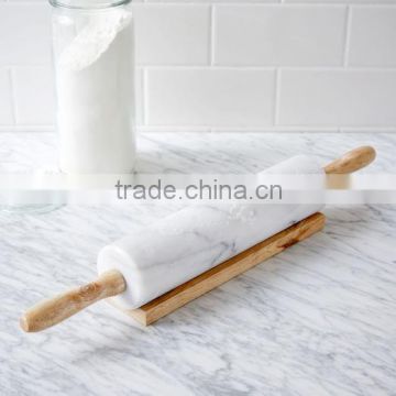 Natural white marble rolling pin with base