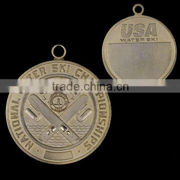 olympic metal with ribbon,brass,antique gold plated,2 inch