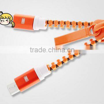 new design popular 2in1 zipper cable, zipper usb data charging cable for iphone