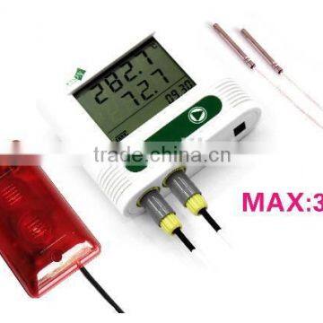 Sound-light alarm dual/double probe high temperature data logger