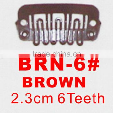 BRN-6# Retail and wholesale 23mm long Brown color 6 U shape teeth easy snap clips for hair extensions wigs wefts weavings