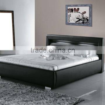 Graceful black color modern leather upholstered bed cheap bedroom furniture