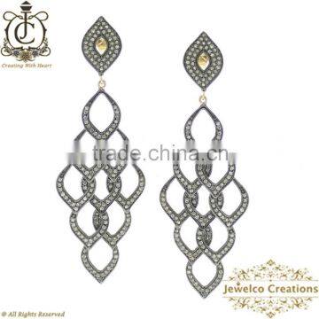 925 Silver Drop Earrings for Women, Pave Diamond Earrings Yellow Gold Jewelry, Wholesale Pave Diamond Earrings Jewelry