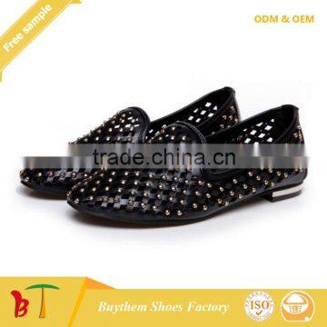 Genuine Leather Casual Cut-Outs Pointed Toe Shoes With Rivets for Ladies