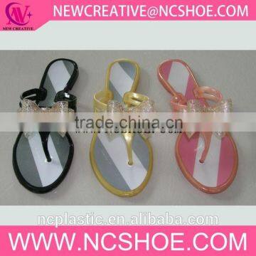 beach thong women flip flop PVC slipper with golden bowknot