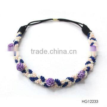 Purple Flower Headband White & Pink & Blue Seed Beads Twisted Knitted Headband                        
                                                Quality Choice