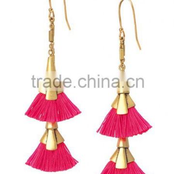 Bright Pink Fan Tassel Pendant Earrings Delicate Fan Statement Earrings