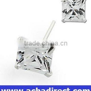 sqaure 925 sterling silver CZ earring