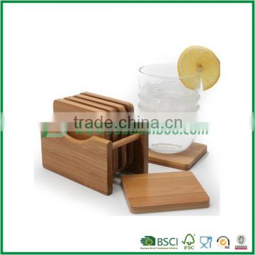 Bamboo glass cup coaster set with casing and holder