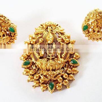 Anvi's droplet shaped lakshmi pendent(temple jewellery) and earrings