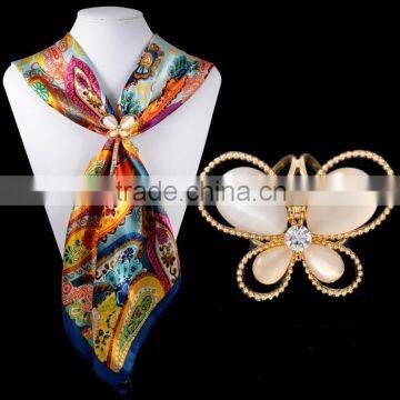 fashionable butterfly shape metal alloy cat eye stones crystal scarf ring