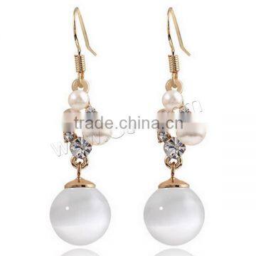 fashion jewelry hanging cat eye stone resin pearl long earring for girls