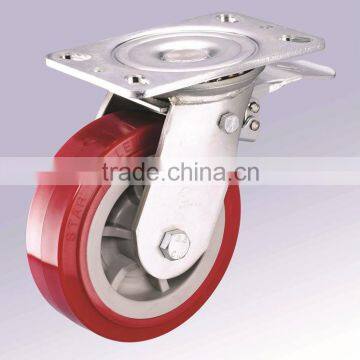 Heavy Duty Swivel Brake Castor Red TPU Wheel, Ball Bearing