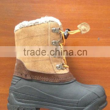 CS-18 Suede Leather Kids Snow Boots In coffee Color Keep Warm In Winter