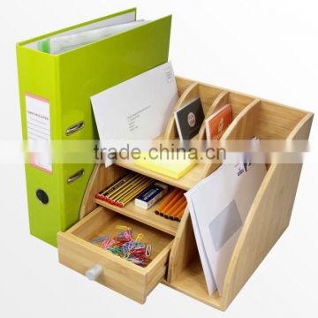 Multi-function storage box bamboo organizer with drawer Desktop File Holder Organiser