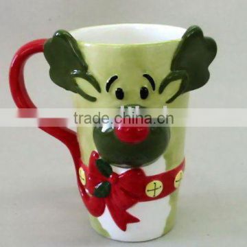 ceramic animal mug , handpainted, XMAS design