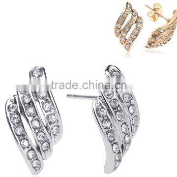 2016 Fashion Rhinestone Women 18k White/Yellow Gold Plated Austrian Crystal Fashion Stud Wings Earring