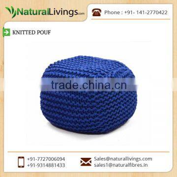 Popular and Fashionable Navy Blue Colour Knitted Pouf with Thermoballs Filling