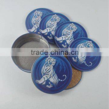 Tiger beer brand metal tin coaster/cork coaster