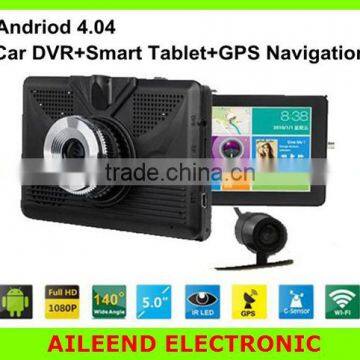 Car DVR Dual Camera Lens + Wifi + Android 4.0 Smart Tablet + GPS Navigator Full HD 1080P 5.0'' LCD video Recorder Dash Cam