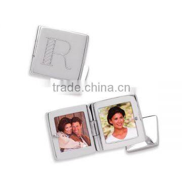 Stainless Steel Cufflinks Men's Engraved Square Locket Cuff Links