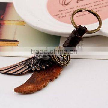 Cool Punk PU Leather Wings Vintage Copper Keychain