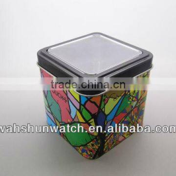 colourful watch tin box with clear window