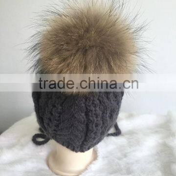 New Design Fur Pom Pom Hats Crochet Baby Hats Children Fur Bobble Hats