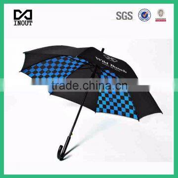 factory 23 inch walking stick automatic logo check printed umbrella