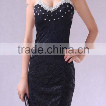 Sexy Night Club Dress Beading Decorative Lace Transparent Low Breast Sheath Over Hip Bare-Back Strapless Sexy Club Dress photo-2