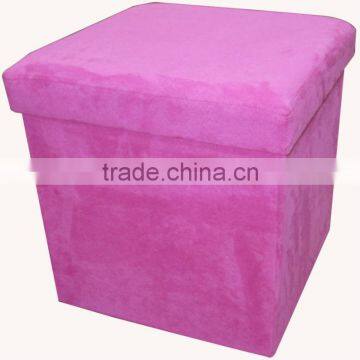 pink suede folding storage stool