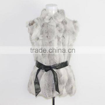 women`s knitting back panel fur vest/natural rabbit fur gilet,KZ14005