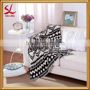 Classic Black and White Pattern Sofa Blanket Soft 100% Cotton Knitting Reversible Throw Blanket