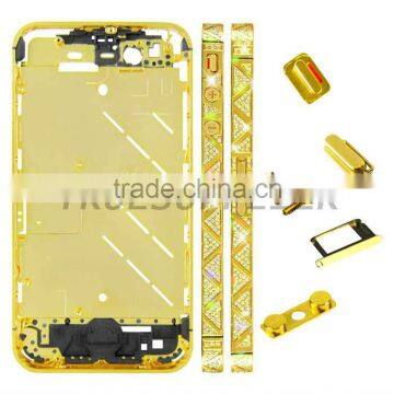 Hot sale luxury Diamond MiddlePlate Bezel Housing Faceplate Pyramid Design for iPhone 4S Gold Color