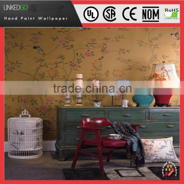 High quality Chinese hand paint silk decorative wallpaper for home