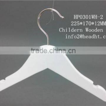Kids wood coat hanger with chrome plated hook and notches dress design for kids