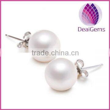 Fashion 925 sterling silver round natural freshwater pearl stud earring