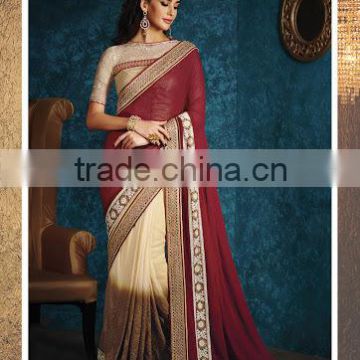 Maroon Viscose Georgette Saree