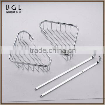 Classic-Style Simple Brass Chrome Finishing Wall Mounted Brassbathroom Accessories Double Corner Basket photo-6