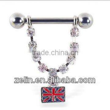 stainless steel dangle nipple ring, british flag nipple ring body piercing jewelry