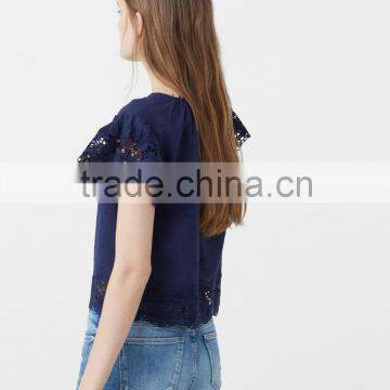 Embroidery Pull Sleeve Plain Crop Tops Wholesale, Korean ladies tops