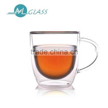 China alibaba handmade glassware heat resistant glass double wall tea mug OEM 200ml N6024