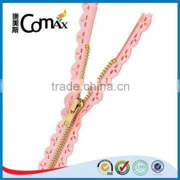 Flower border open end custom metal zipper for garment