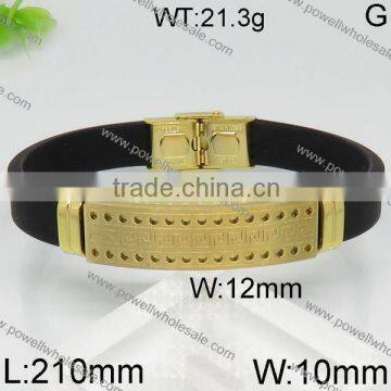 Fashion wholesale mens leather bracelet gold plated