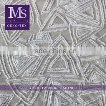 Latest white sequin mesh fabric, wholesale sequin polyester mesh fabric