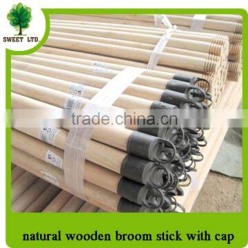 Natural eucalyptus wood broom stick / smooth surface wooden mop handle stick with plastic cap