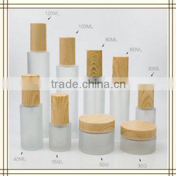 15ml 30ml 40ml 60ml 80ml 100ml 120ml cosmetic frost glass bottle with PP plastic wood craft cap